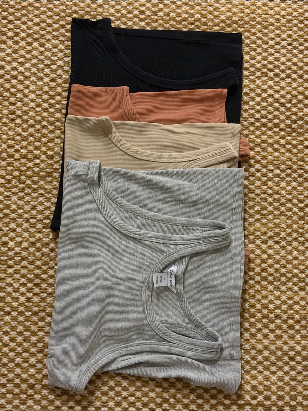 Calvin Klein Ribbed Tank Tops- Gray, Cream, Rust & Black - Bundle of 4